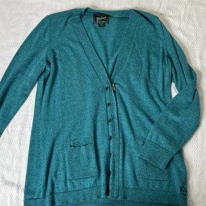 Woolrich Womens Large Blue Zipper Button Front V-Neck Cardigan Sweater Pockets